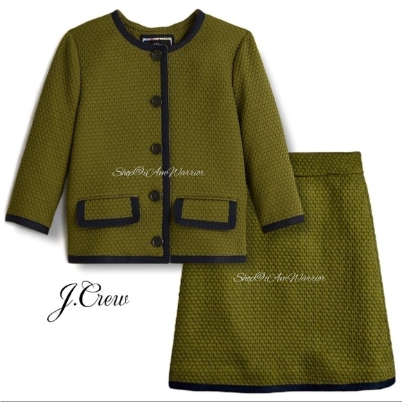 J.Crew NWT olive cropped textured ribbon tipped jacket + matching a-line skirt - Picture 3 of 13